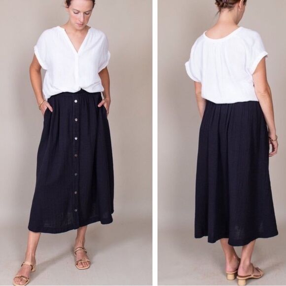 Xirena 100% Organic Cotton Gauze Navy Tegan Skirt with Pockets Size M - Picture 1 of 10